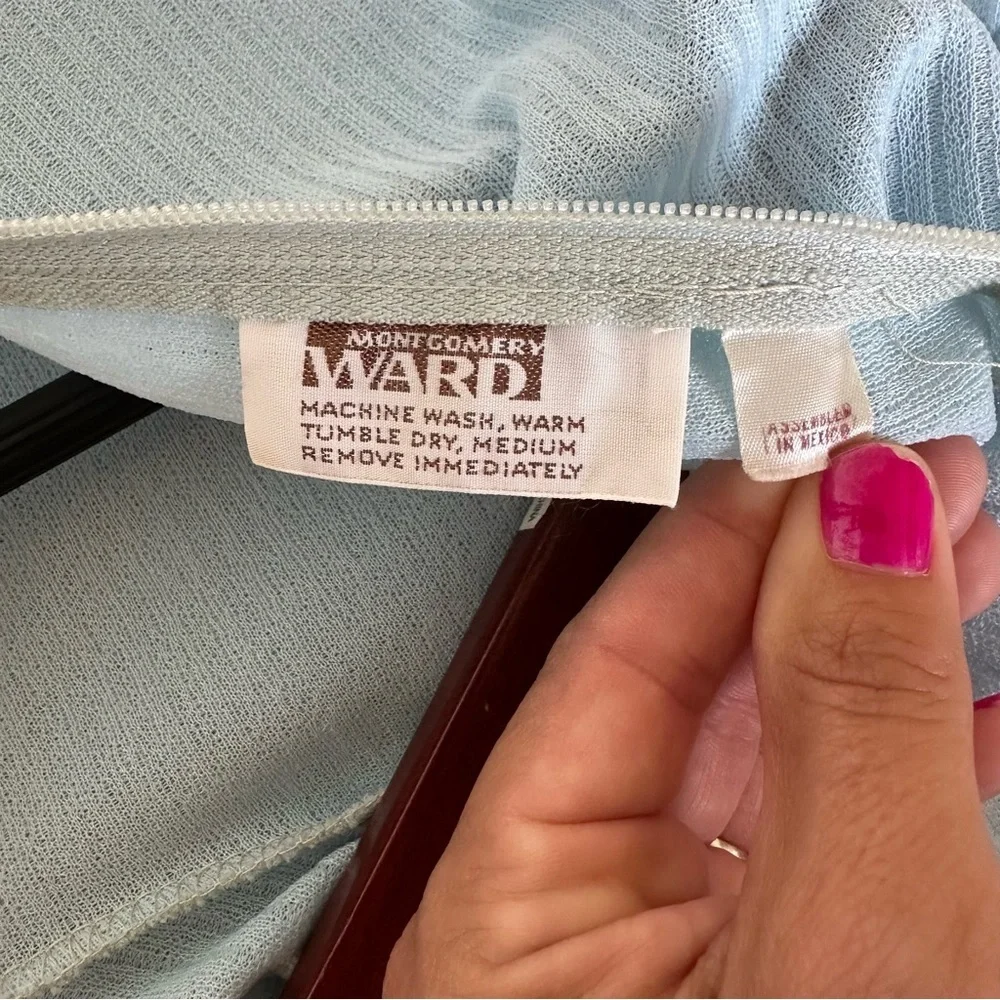 Vintage Blue Ribbed Mock Neck Puff Sleeve Top 70s 80s Retro Medium - Picture 11 of 11